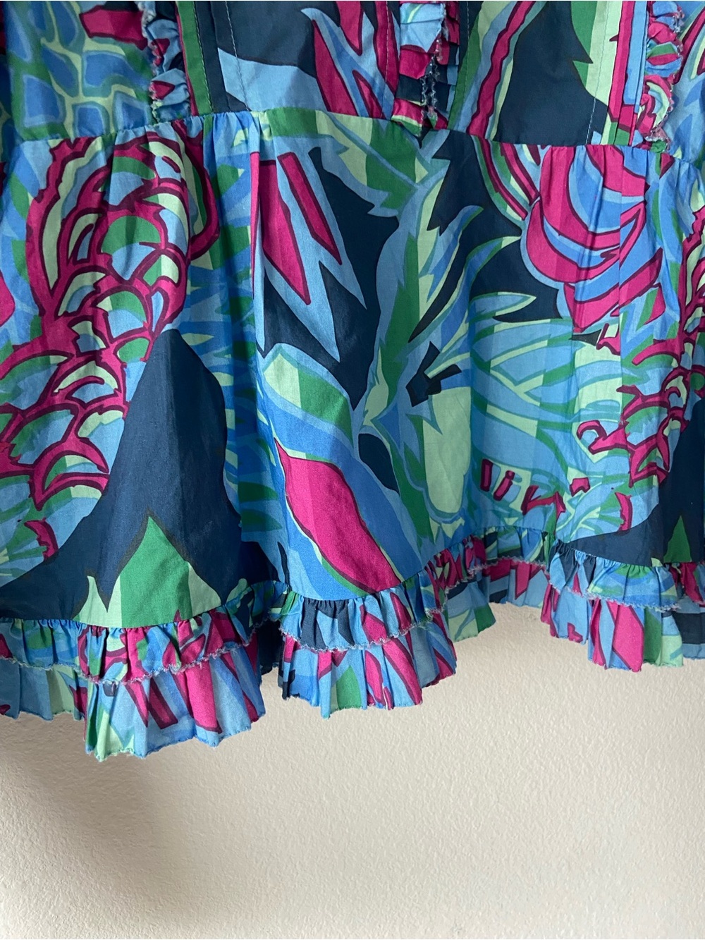 Love the Label Tropical Print Ruffle Blouse Top Boho Puff Sleeve Size M - Picture 5 of 13
